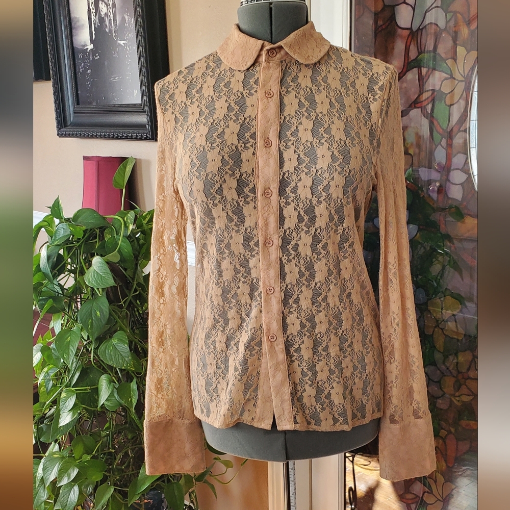 Kardashian Kollection Lace Blouse in Tan